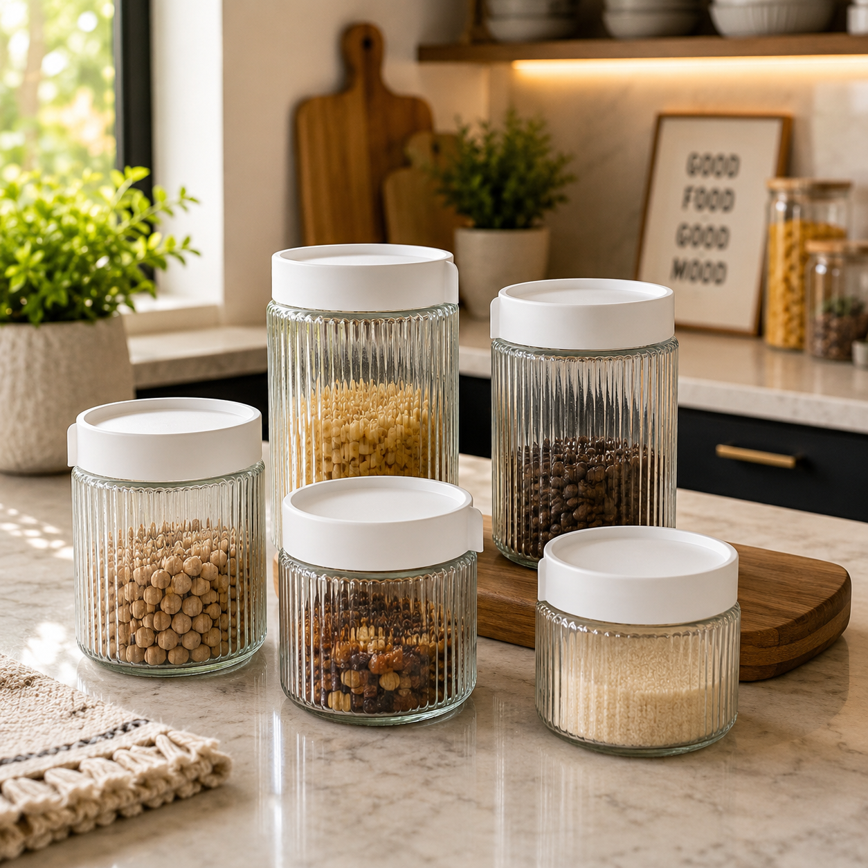 Glass Storage Jar Set with White Lids