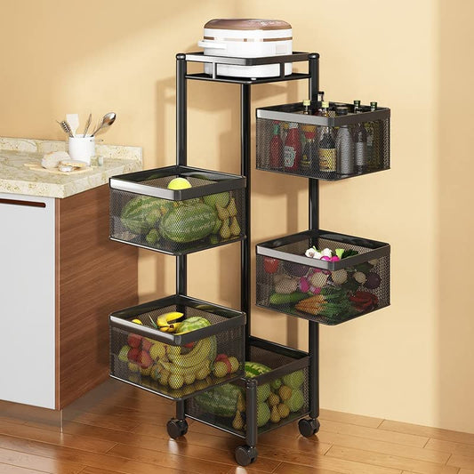 5 Tier Rotating Storage Square Basket with Wheels