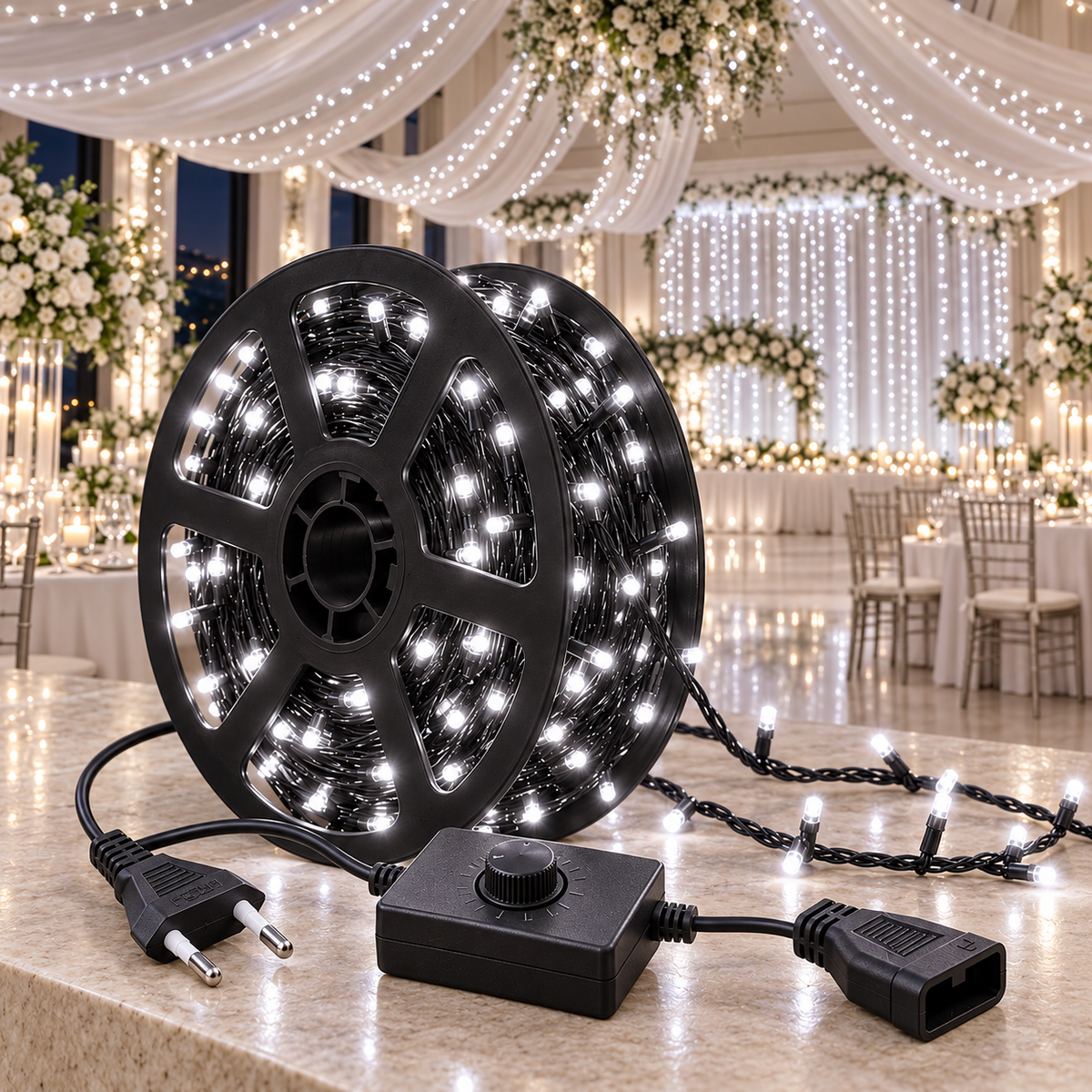 50m Led Black Wire Light with End Connector and Controller Box