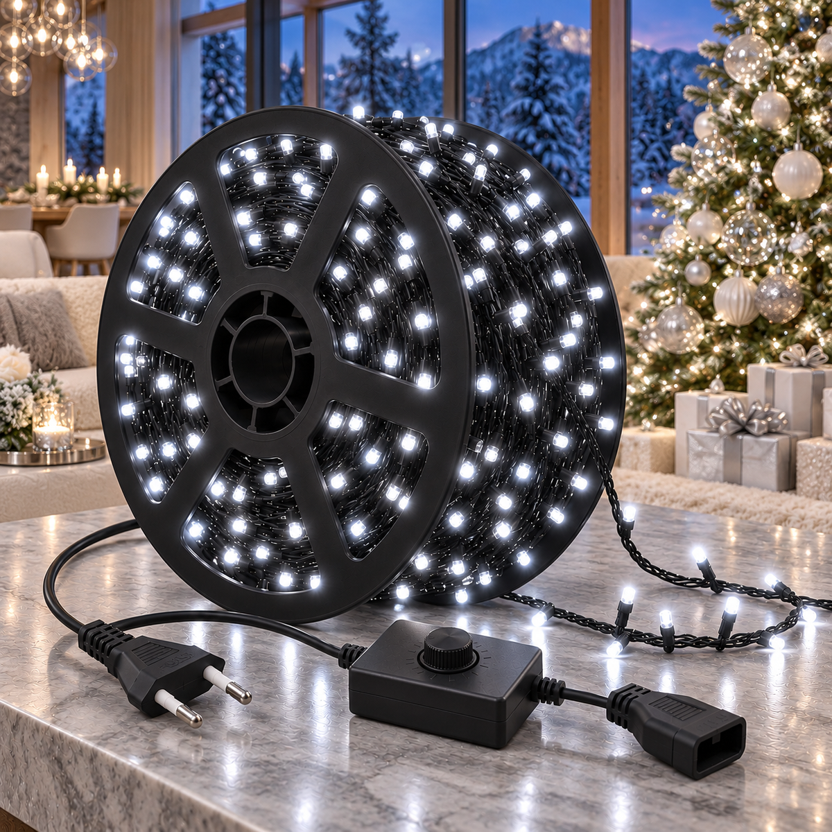 100m Led Black Wire Light with End Connector and Controller Box