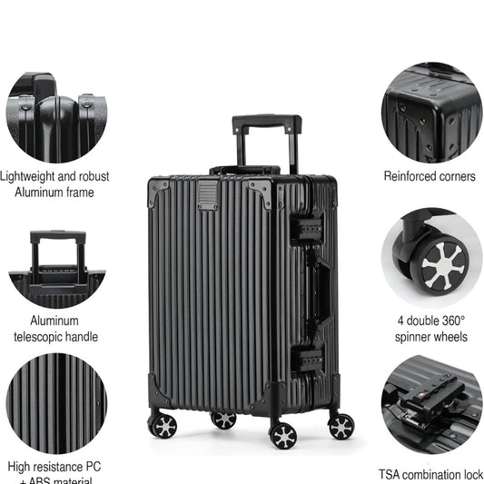 Aluminium Frame Suitcase with Wheels and Double TSA Lock 10kg