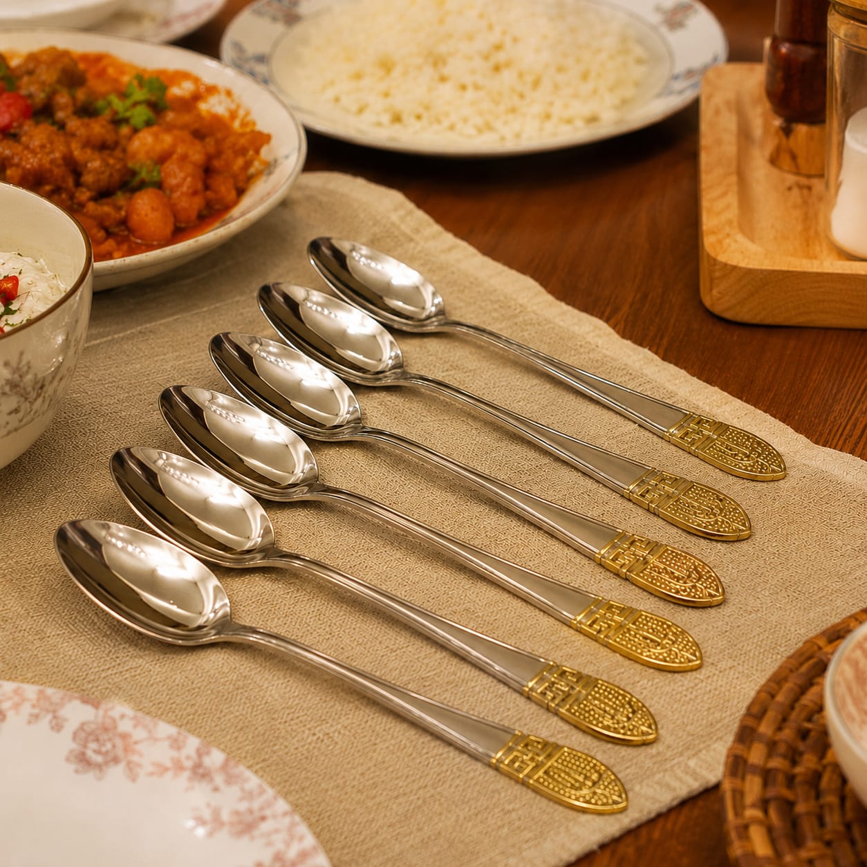6pcs Table Spoon With Golden Design