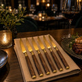 6pcs Golden Table Knife With Wooden Stem