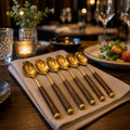 6pcs Golden Table Spoon With Wooden Stem