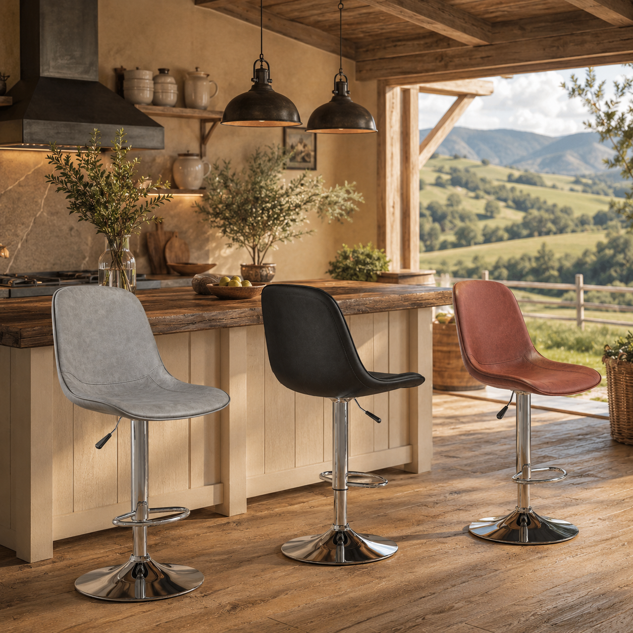 Adjustable Bar Stool with Chrome Base