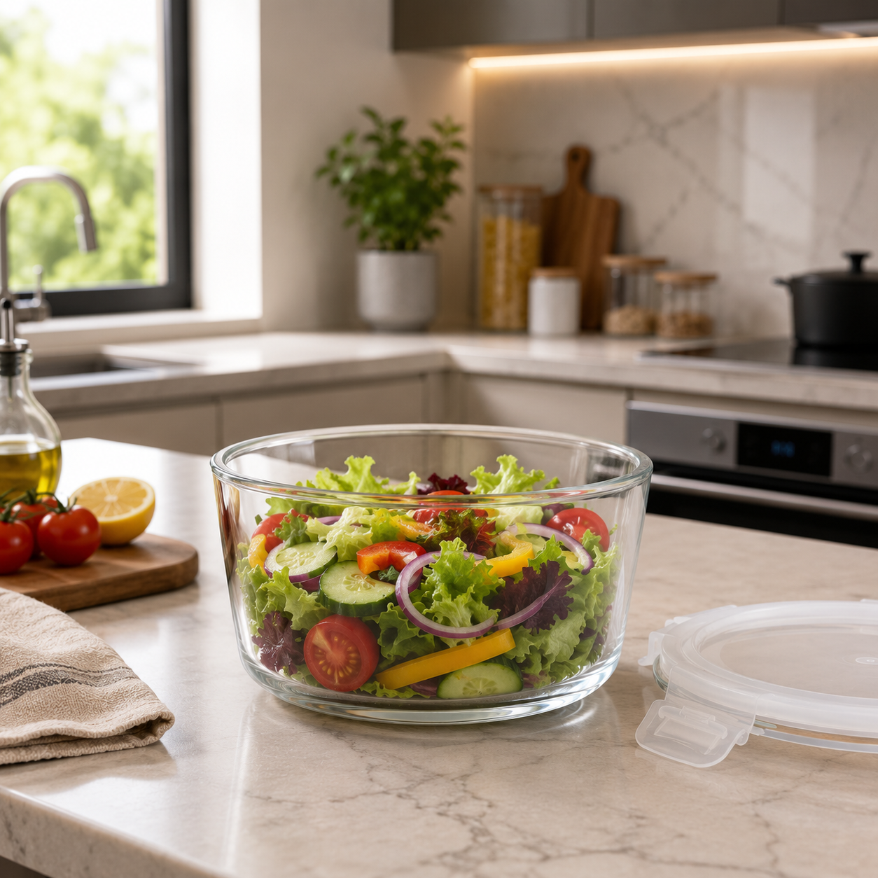 Round Glass Container with Airtight Lids