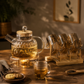 Set Teapot With 6 Mugs + Wooden Stand