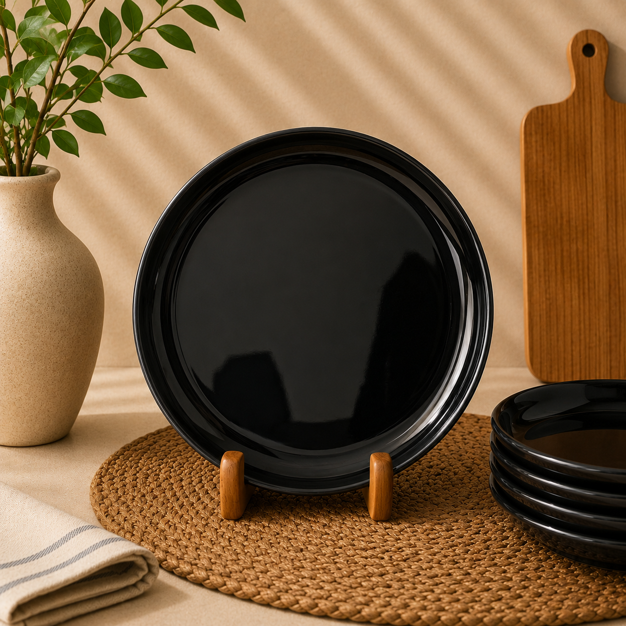Glossy Black Ceramic Side Plate 8 inch
