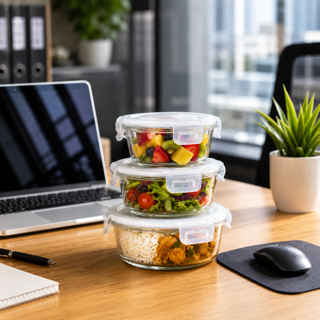 Set of 3pcs Round Glass Container with Airtight Lids