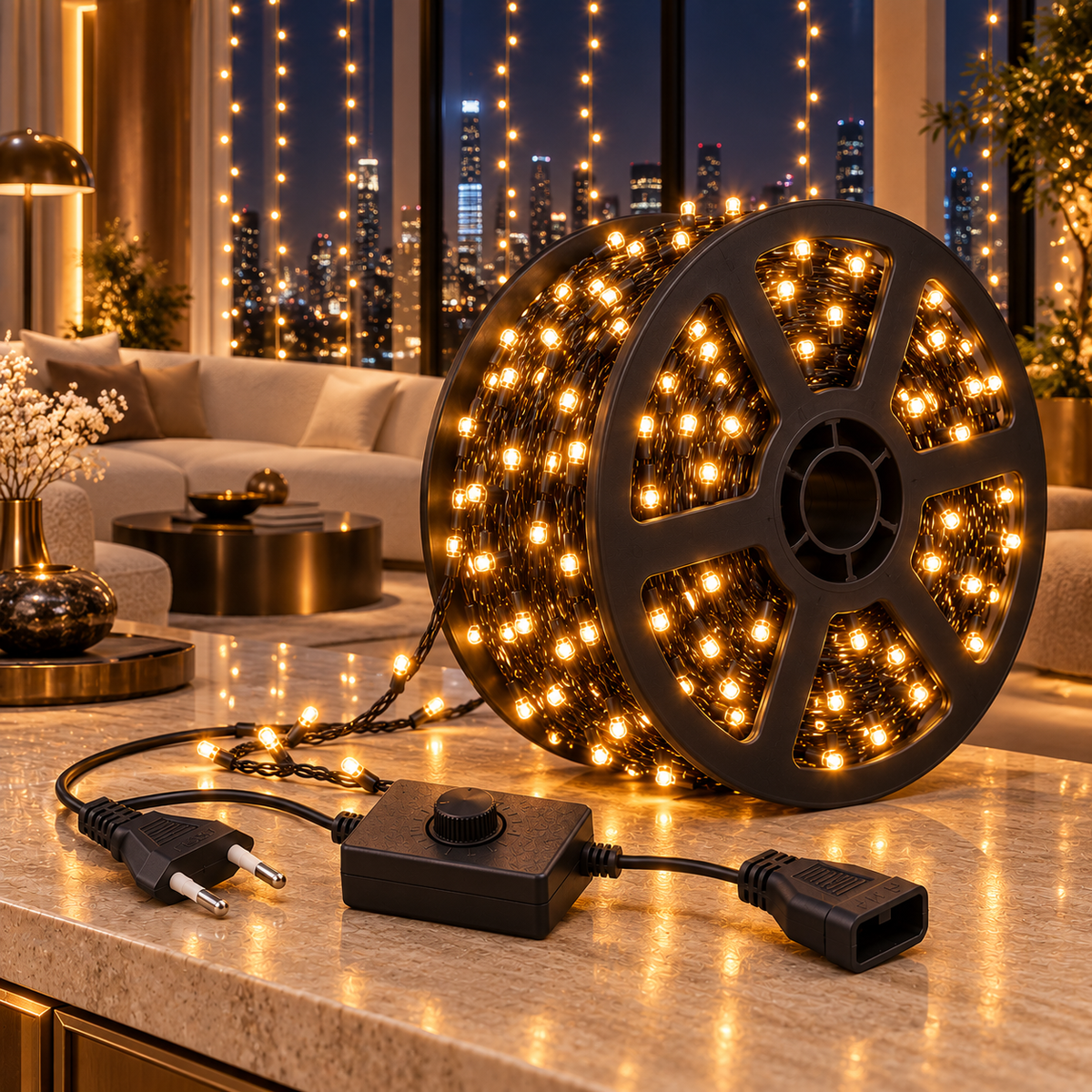 100m Led Black Wire Light with End Connector and Controller Box