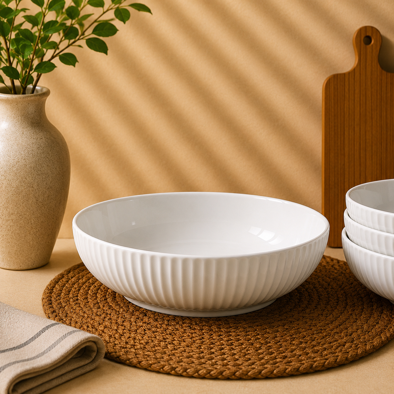 White Design Ceramic Plate 8.5 inch