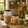 Set 3pcs Glass Jars With Wooden Cover