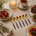 6pcs Golden Dessert Spoon With Black Stem Cutlery